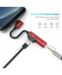 FLOVEME 2 in 1 Type C to Headphone Adapter For Type-C Audio Charging Converter 3.5mm Jack Earphone Splitter Cables Female Stereo Microphone Connector Cable (Red)