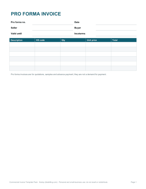 Preview of the first page of Pro forma invoice (DOCX, PDF)